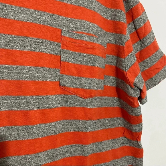 J Crew men orange-gray  striped crewneck Halloween Casual pumpkin tee shirt L - Picture 4 of 8
